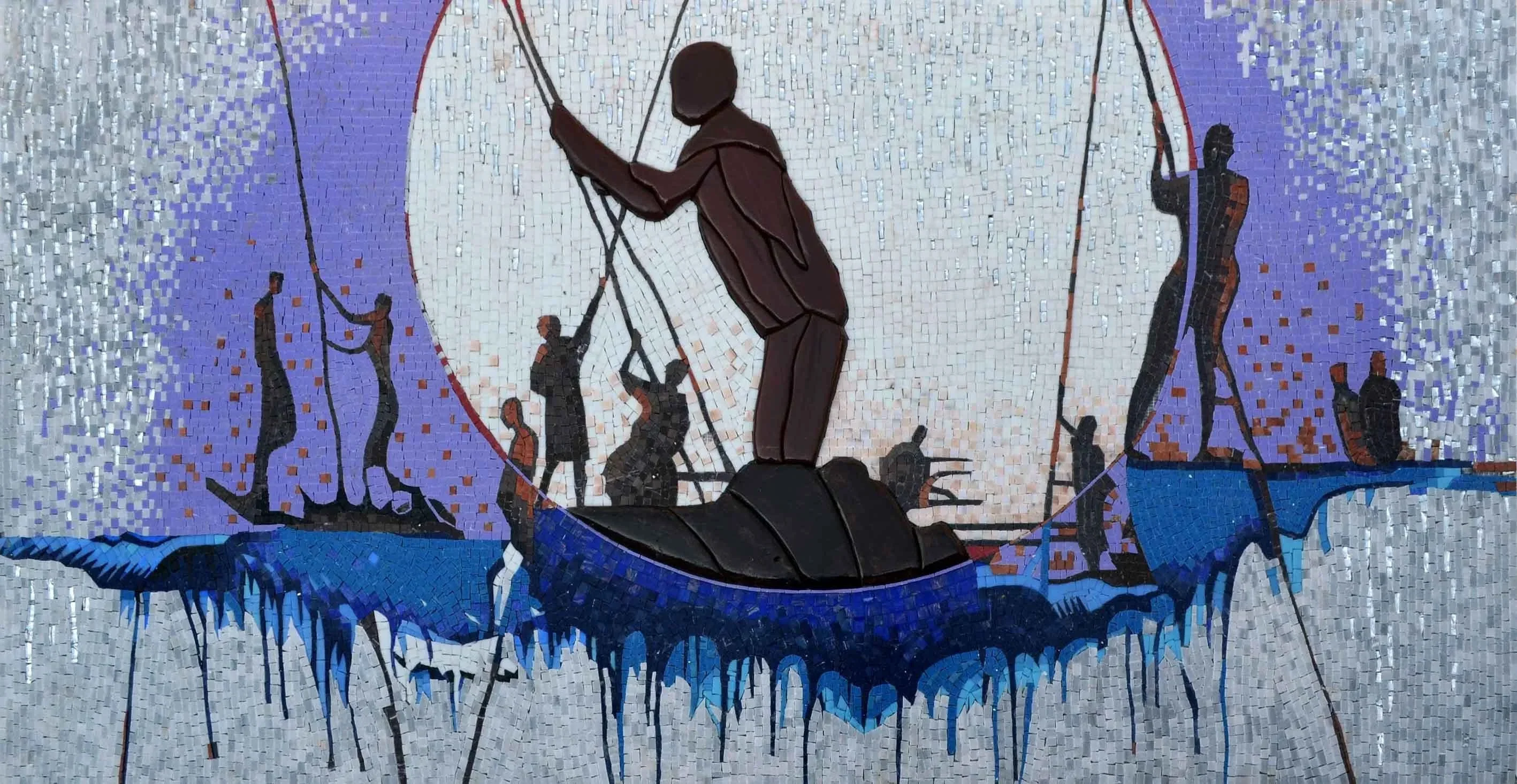 Figures Boats - Marble Mosaic Geometric Reproduction - Mesh Backing