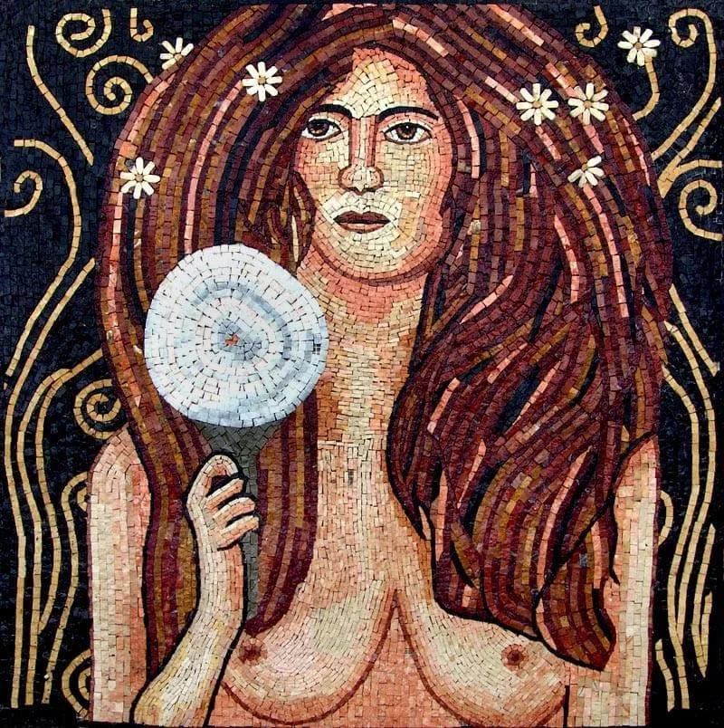 Gustav Klimt Nuda Veritas - Marble Sun Mosaic Reproduction - Mesh Backing