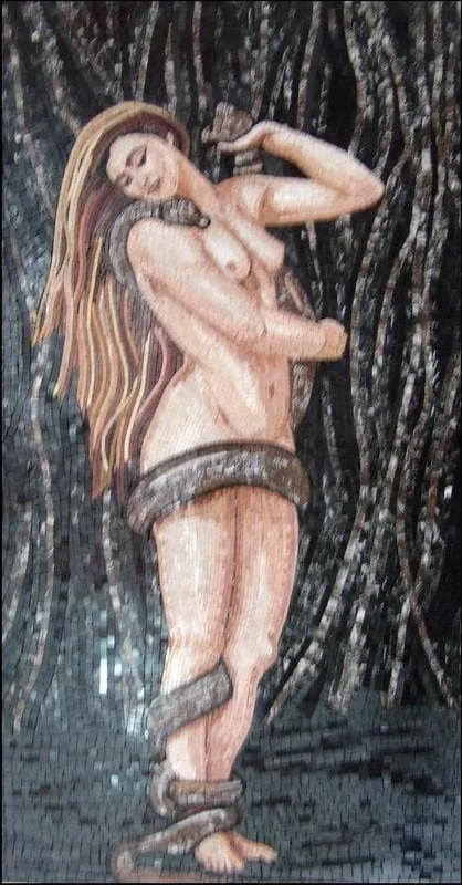 Woman With Snake - Marble Mosaic Nude The Woods Art - Mesh Backing