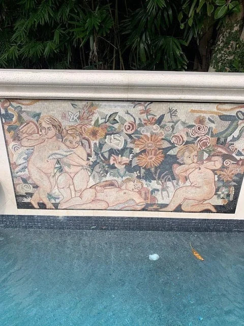 Floral Cherubs - Marble Mosaic Playful Art - Mesh Backing - Image 3