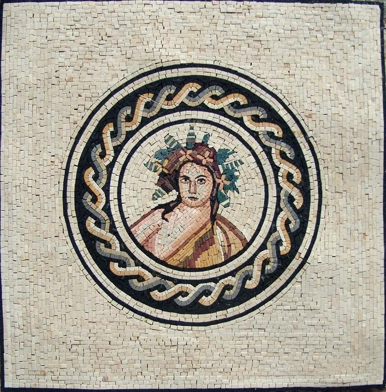 Geometric Bacchus Figure - Marble Bathroom Renovation Mosaic Roman God Medallion Design - Mesh Backing