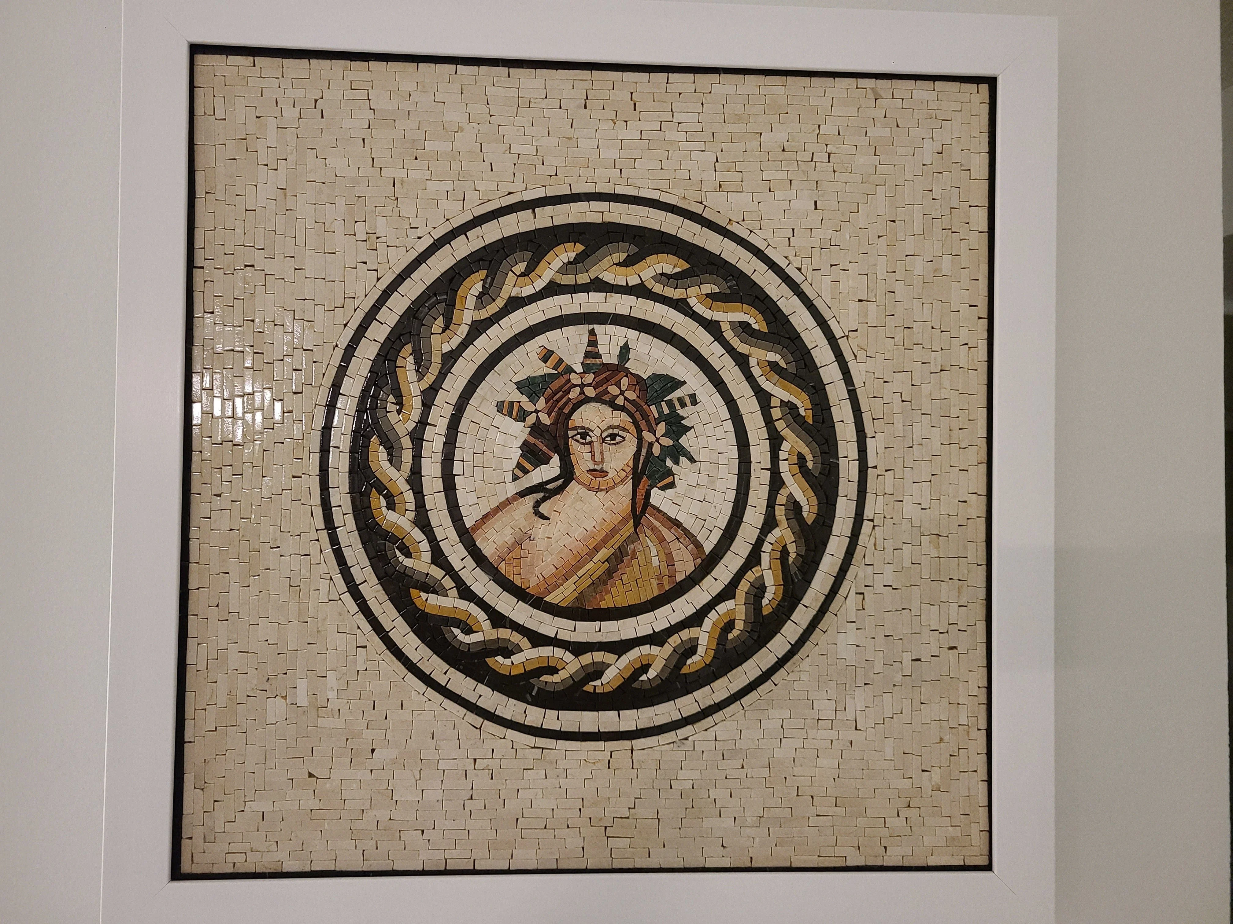Geometric Bacchus Figure - Marble Bathroom Renovation Mosaic Roman God Medallion Design - Mesh Backing - Image 2