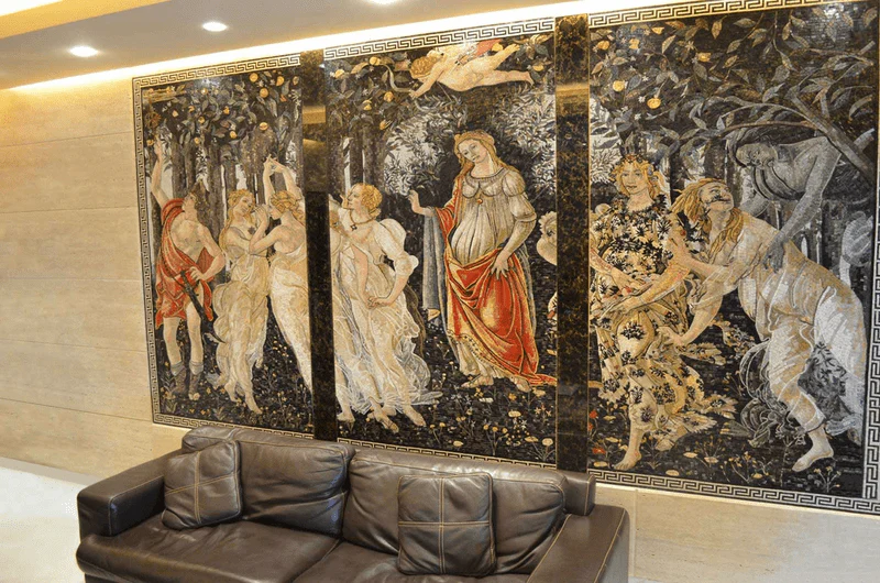 Sandro Botticelli Dancing Figures - Tiger Mosaic Primavera Reproduction - Mesh Backing - Image 2