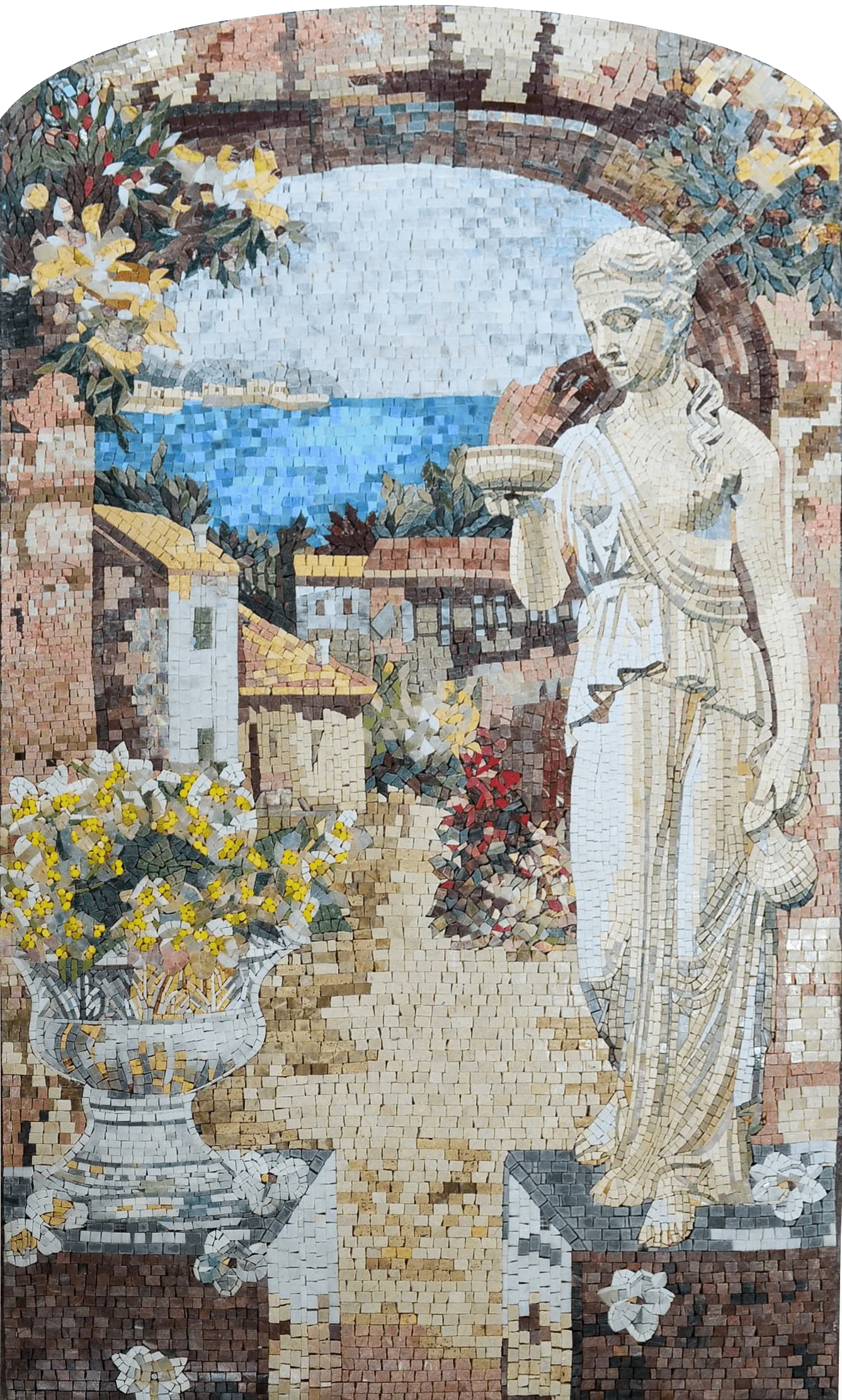 Statue at the Village Entrance Marble Mosaic Mural