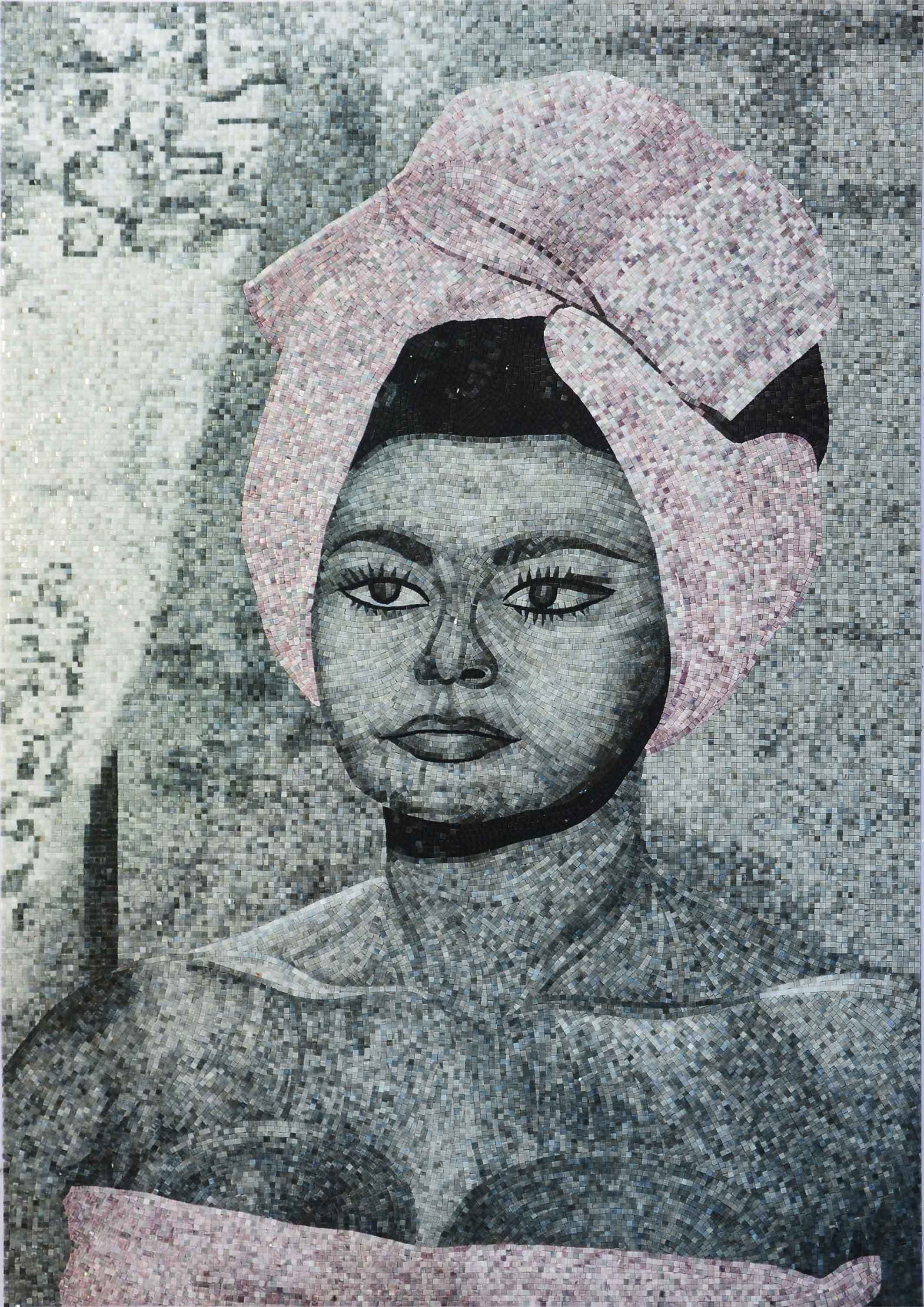 Portrait Woman With Towel - Glass Bathroom Mosaic Art Design - Mesh Backing