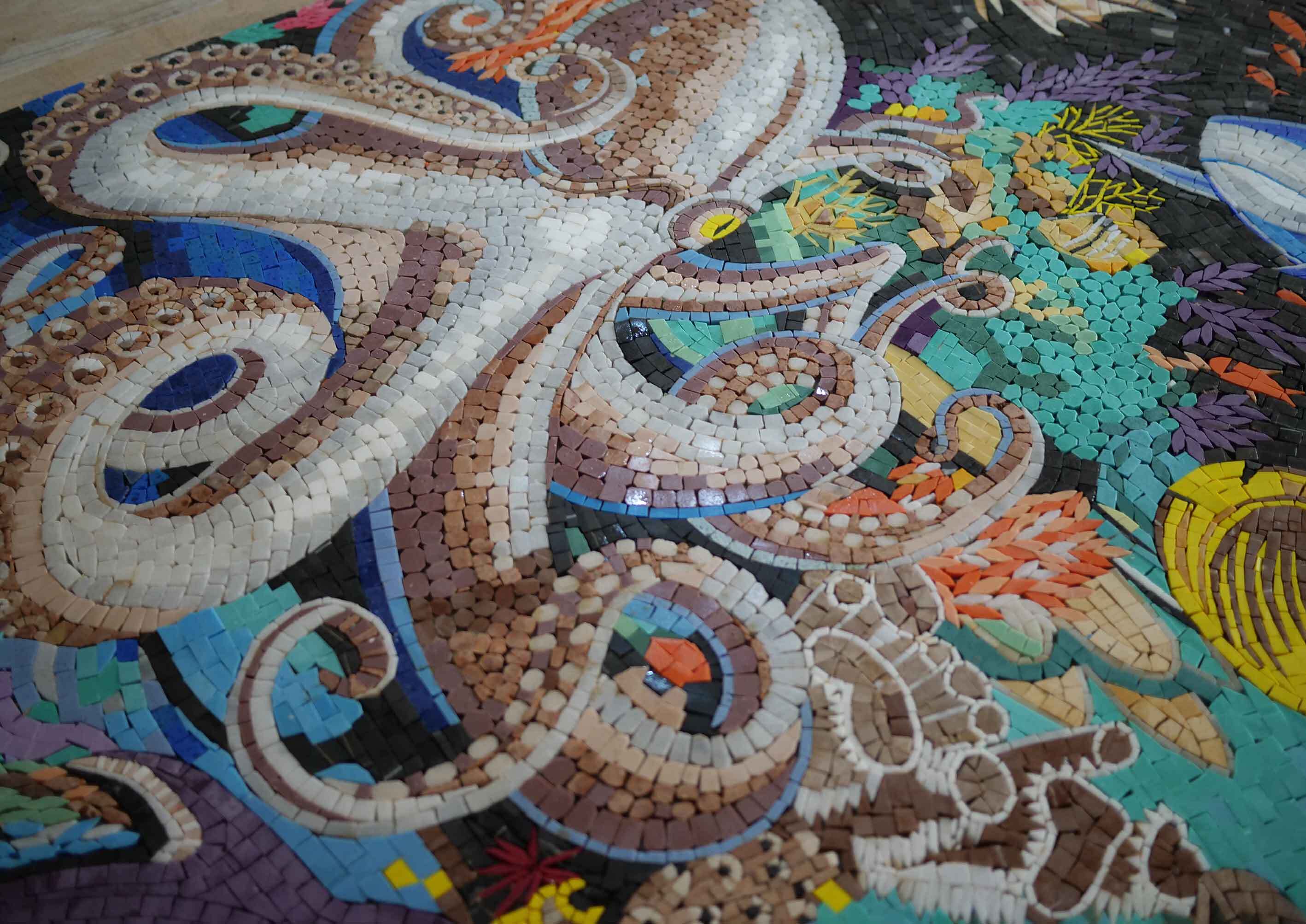 Octopus Shipwreck Scene - Mosaic Garden Art - Mesh Backing - Image 3