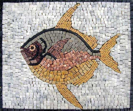 Artistic Fish Design - Marble Mosaic Rug - Mesh Backing