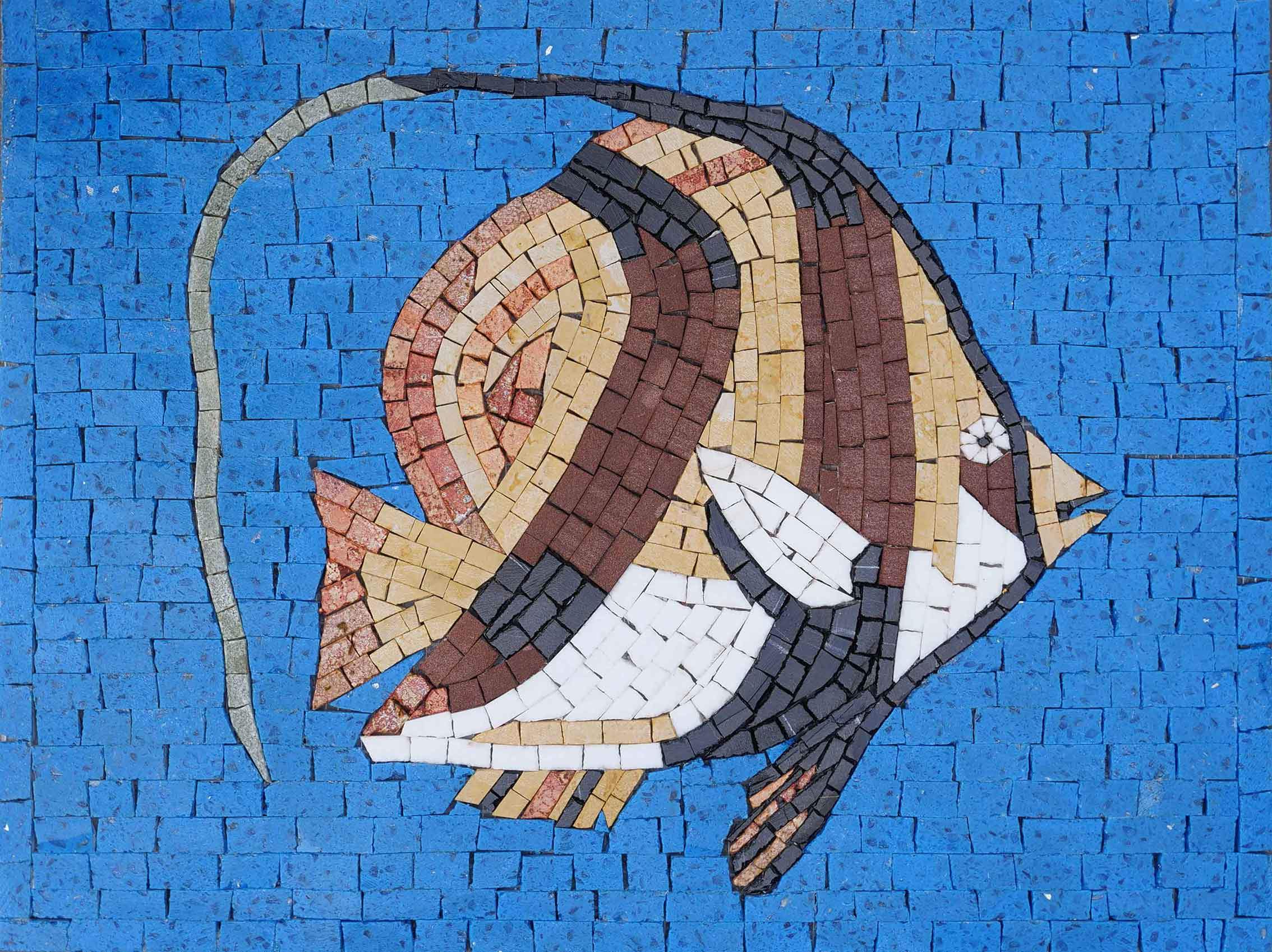 Moorish Idol Fish - Stone Mosaic Wall Art - Mesh Backing