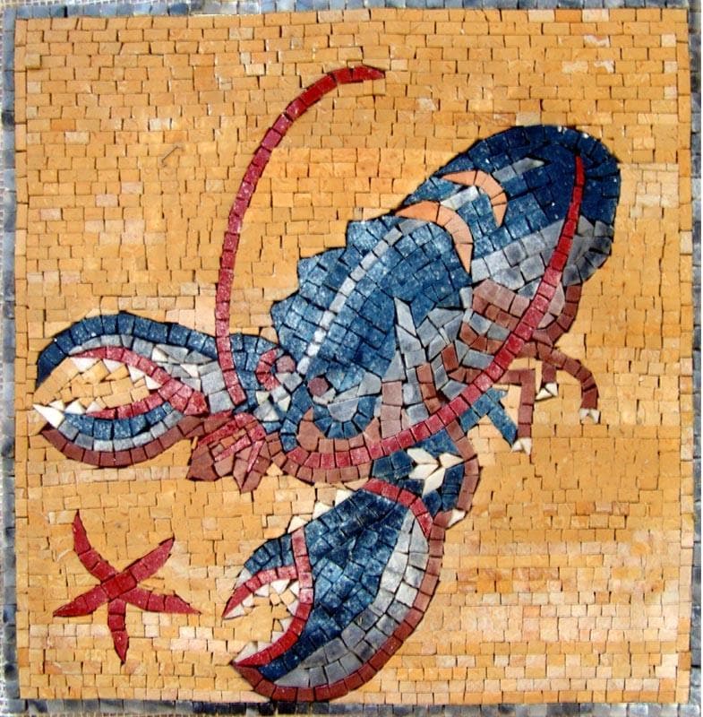 Lobster Motif - Mosaic Decoration Mural Accent - Mesh Backing