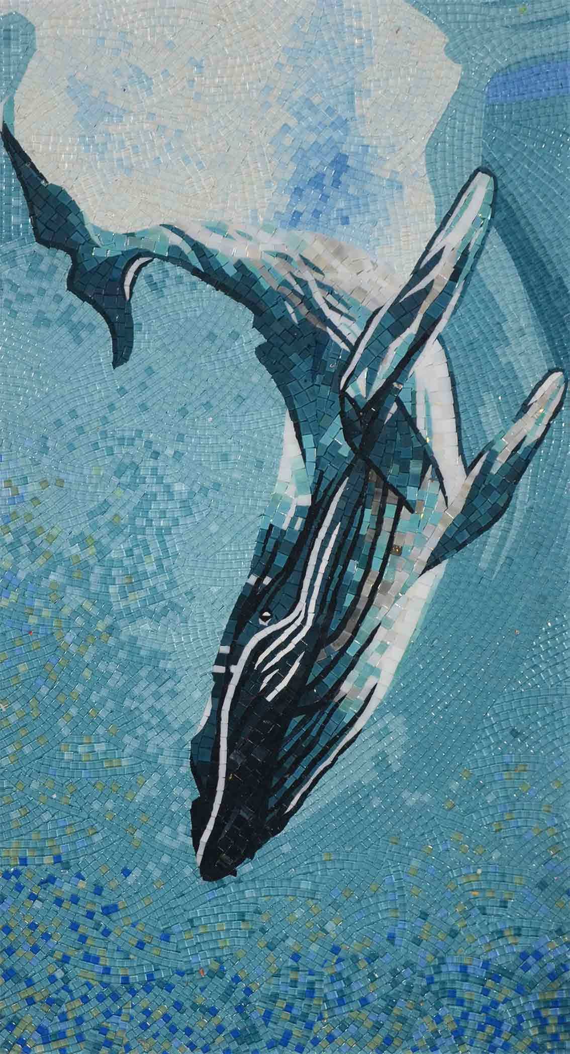 Swimming Whale - Glass Mosaic Flooring Tile Art - Mesh Backing