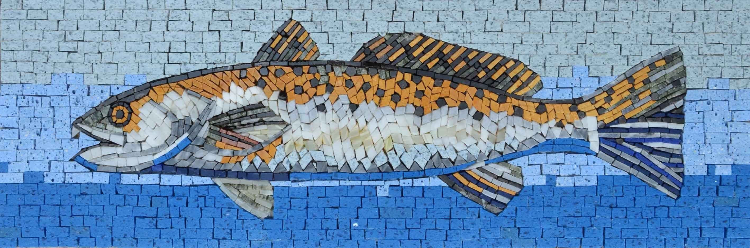 Enriched Mullet Fish - Marble Mosaic Aquatic Art - Mesh Backing