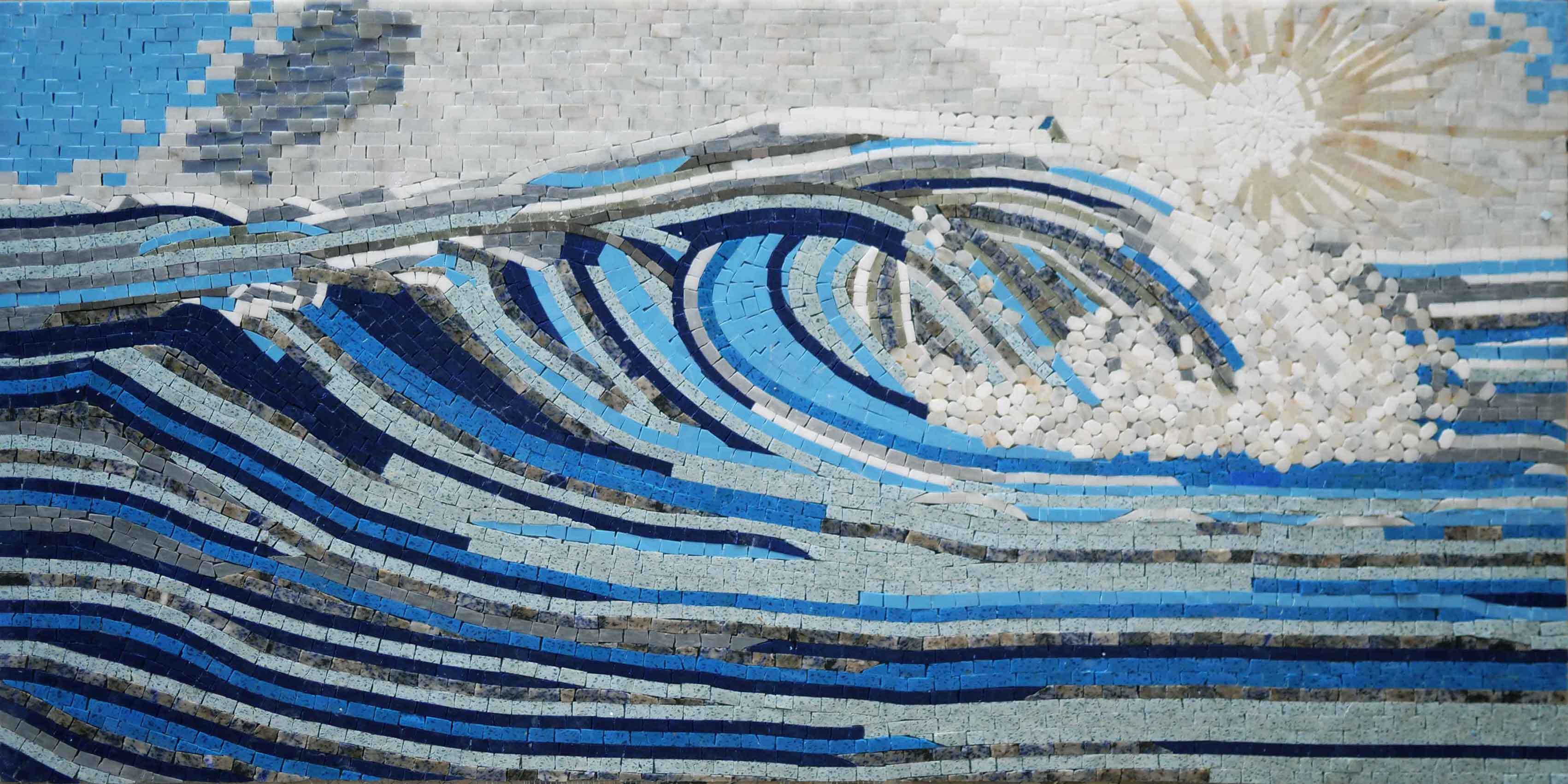 Rolling Wave Geometric - Pool Mosaic Art - Mesh Backing