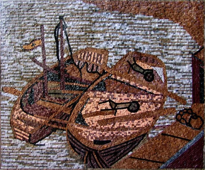 Docked Boats - Marble Mosaic Designs - Mesh Backing