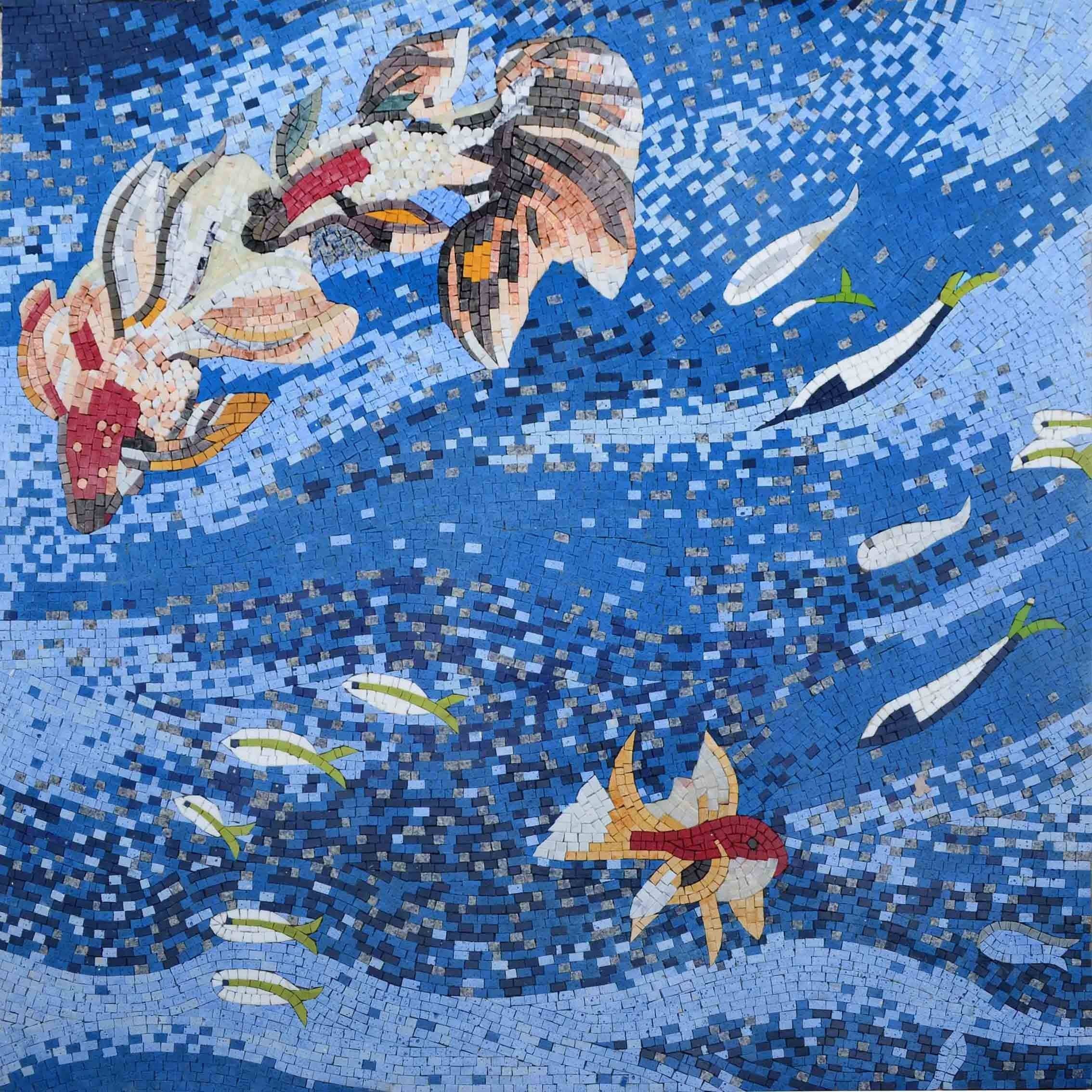 Enchanting Ocean Life - Marble Mosaic Underwater Scene - Mesh Backing