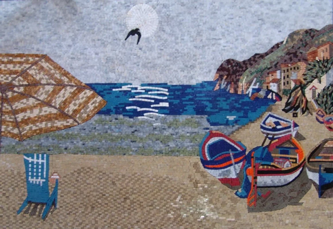 Patterned Sea View - Marble Pool Mosaic Designs Natural - Mesh Backing