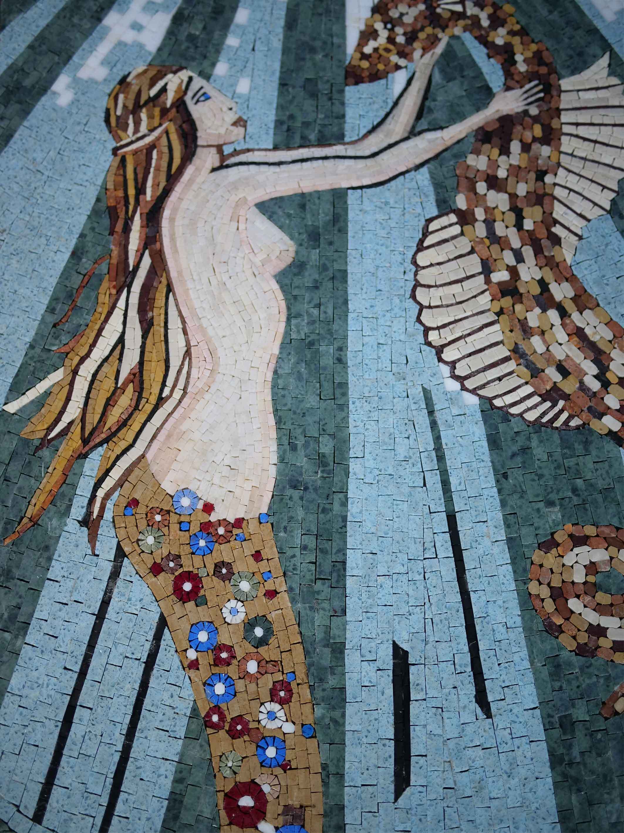 Mermaid Seahorse Embrace - Marble Gaudi Mosaic Nautical - Mesh Backing - Image 2