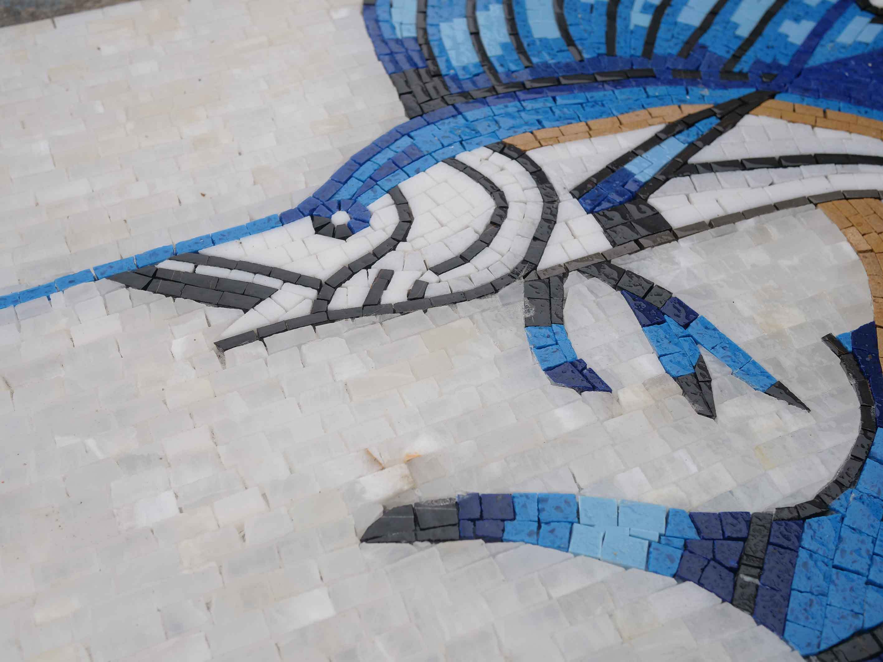 Sailing Fish Motif - Marble Mosaic Table Top Nautical Tile - Mesh Backing - Image 2