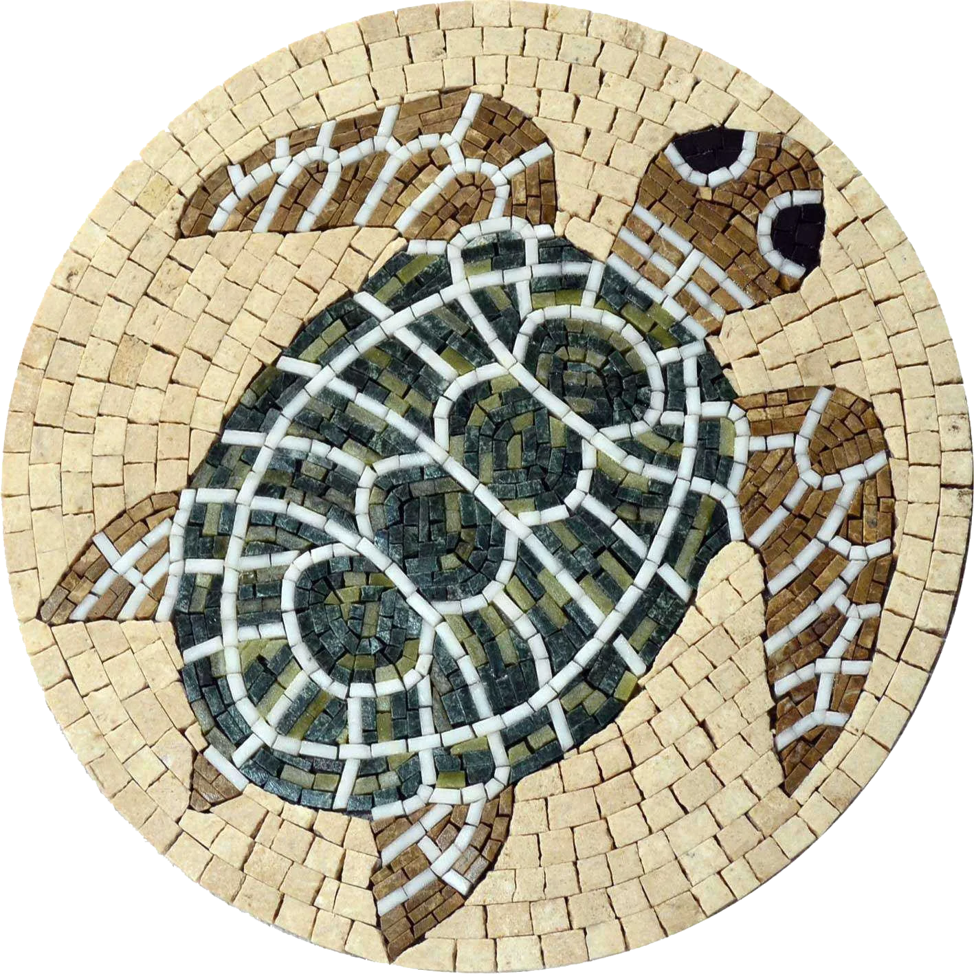 Enchanting Sea Turtle - Marble Mosaic Medallion - Mesh Backing