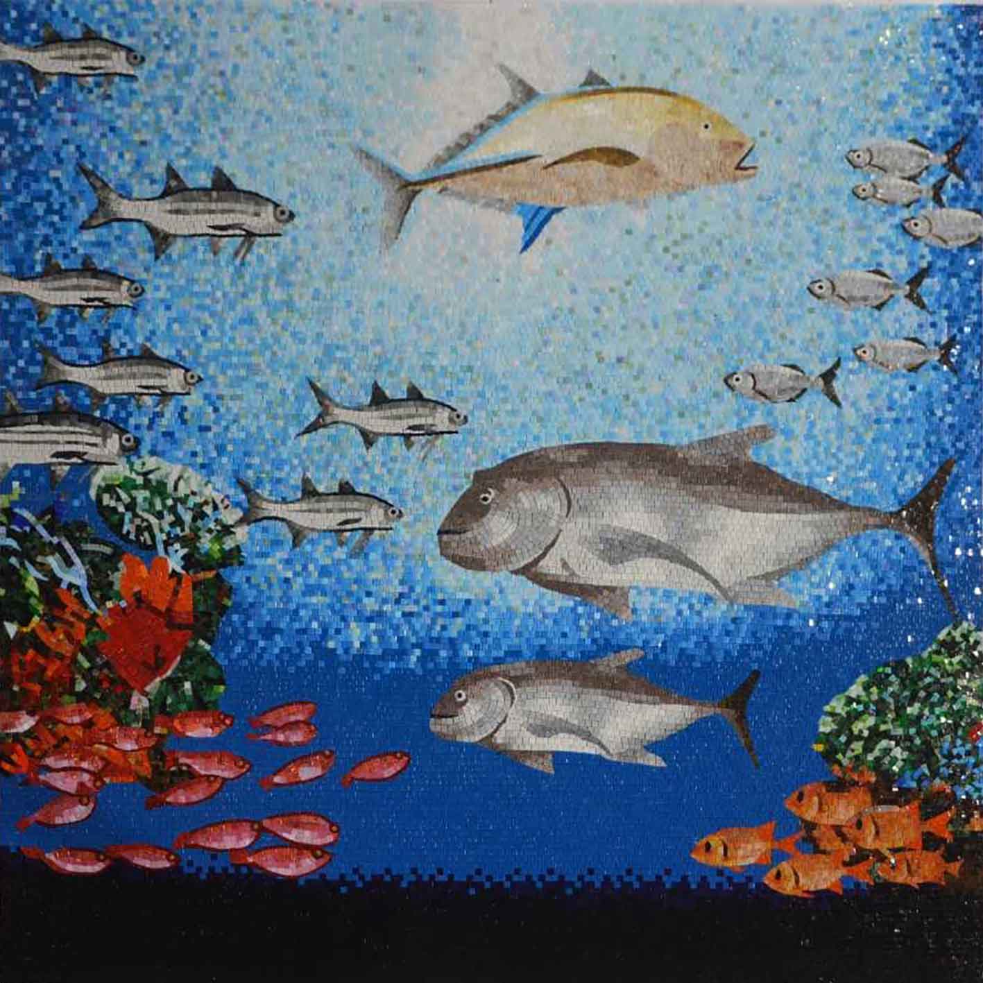 Swimming Fish - Glass Ancient Mosaic Pool Tile Art - Mesh Backing