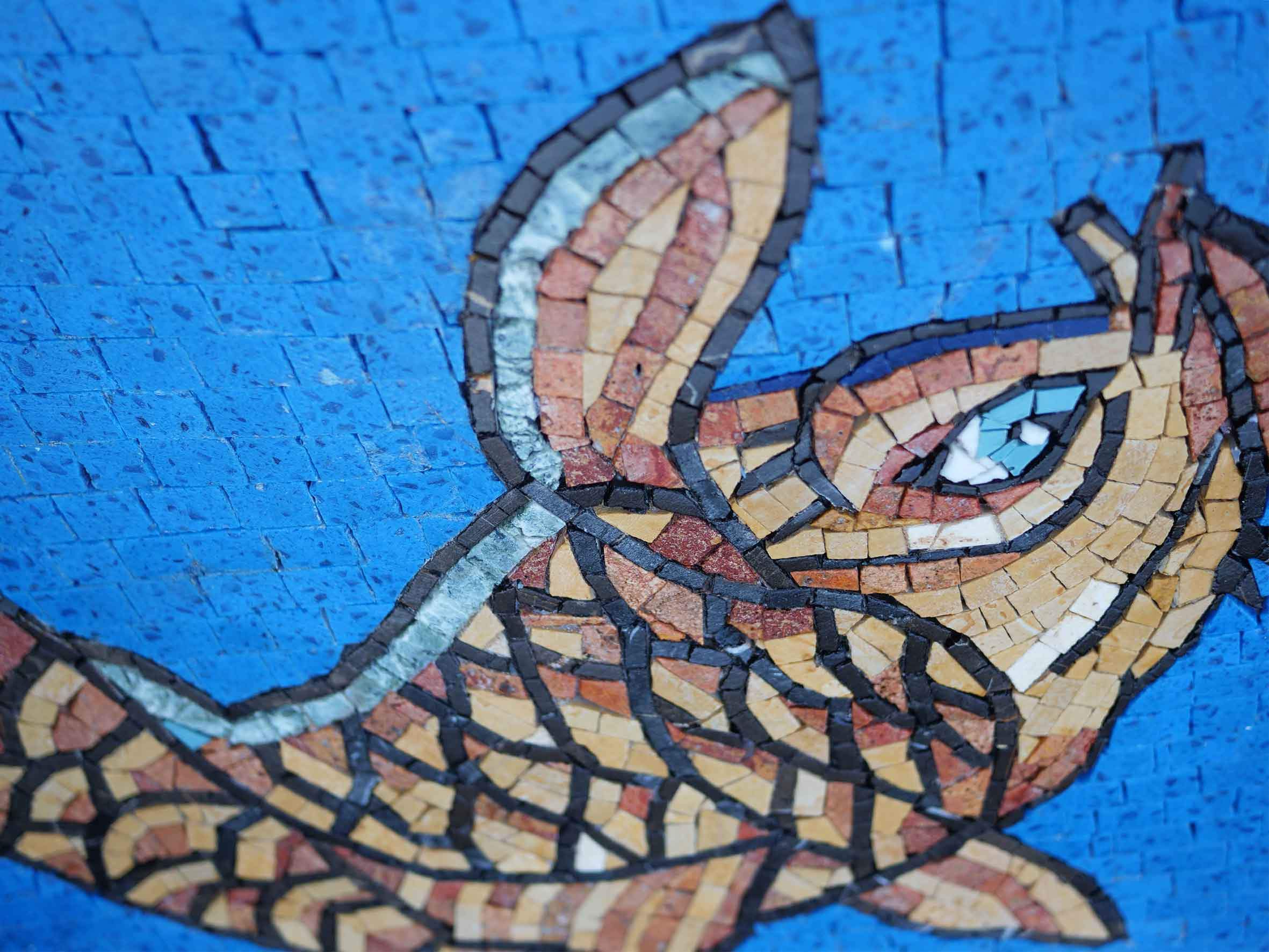 Swimming Fish Motif - Marble Mosaic Wall Art - Mesh Backing - Image 2