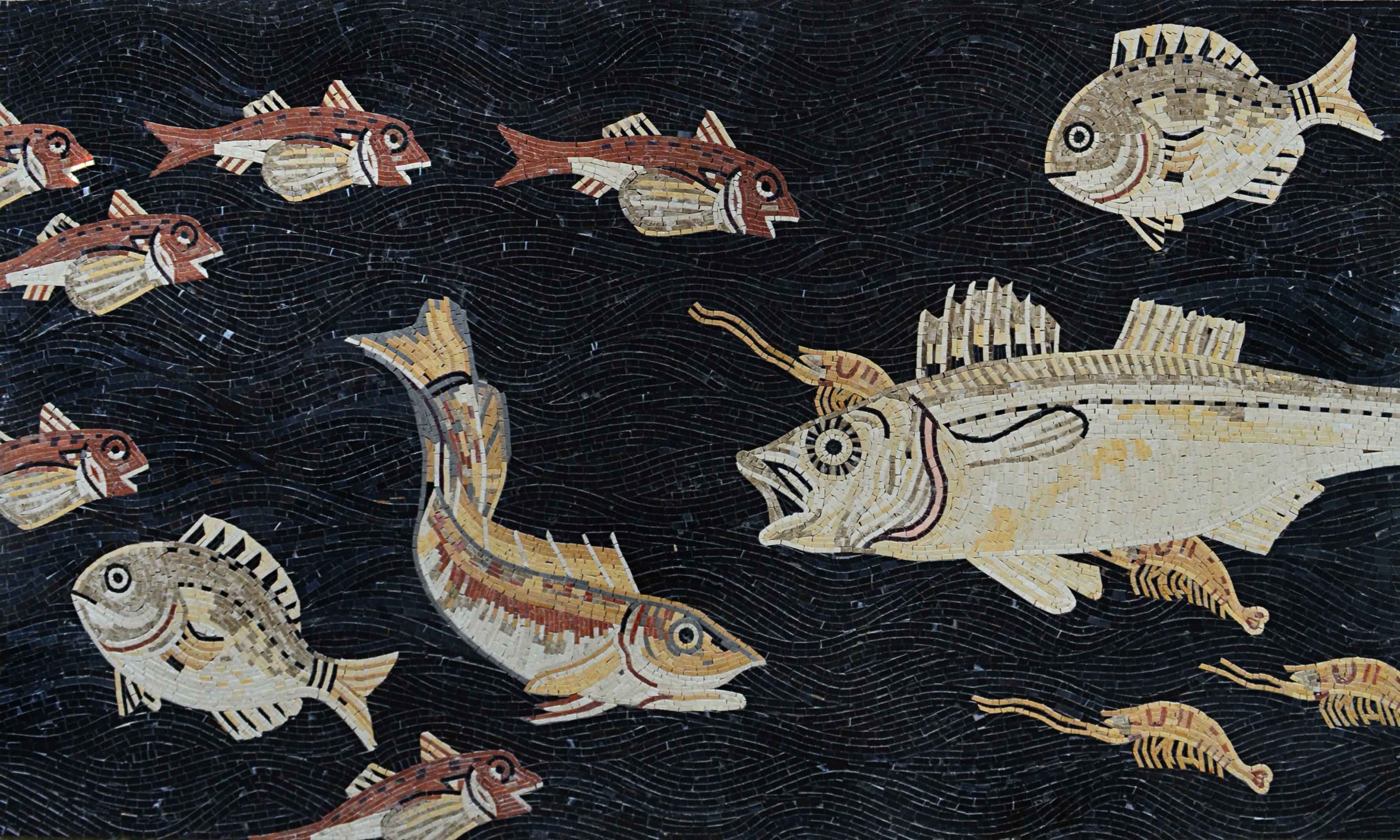 Vibrant Fish - Marble Mosaic Design Fully Handmade Tile Art - Mesh Backing