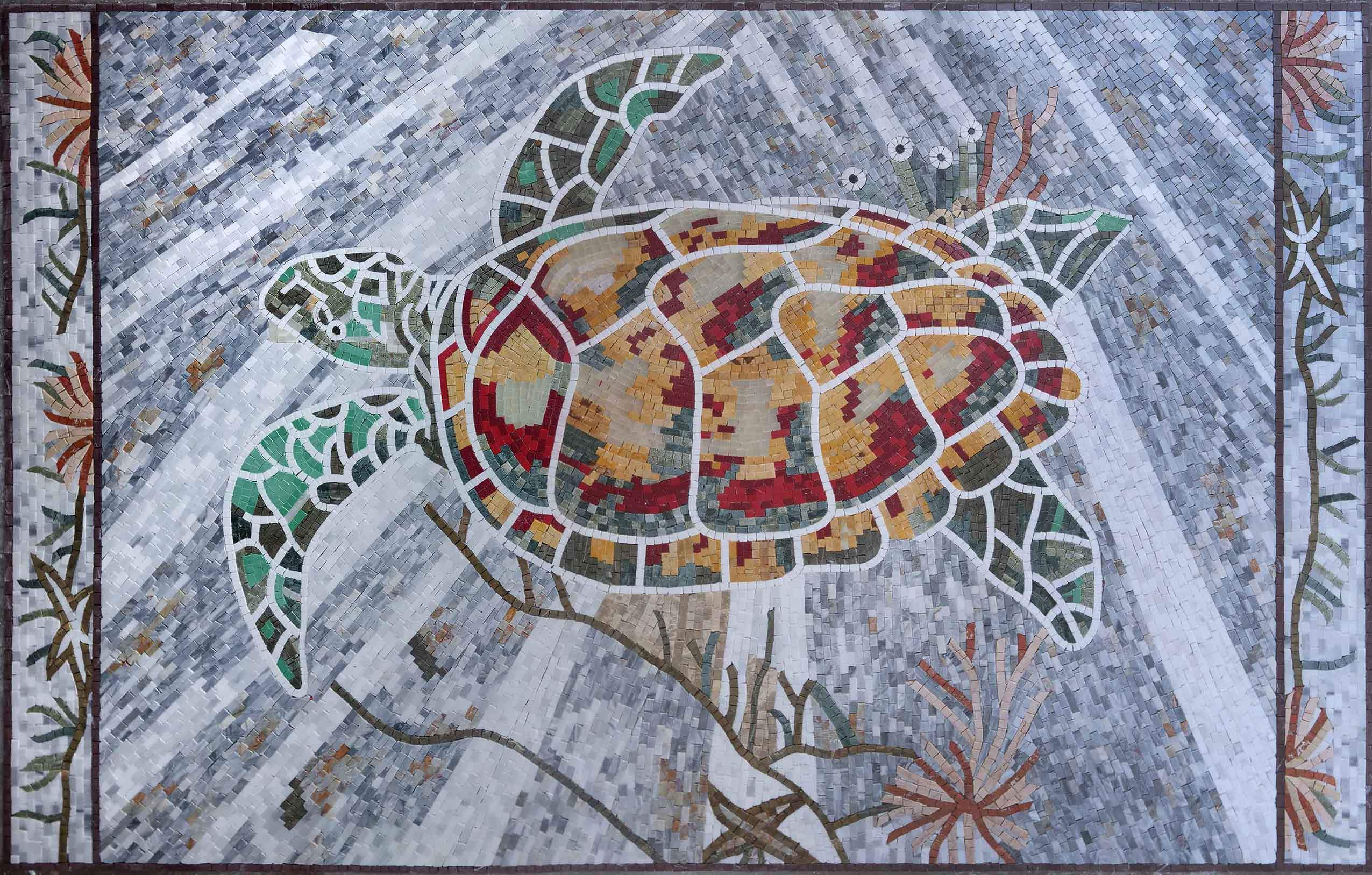 Sea Turtle Motif - Marble Bathroom Renovation Mosaic Art Design - Mesh Backing