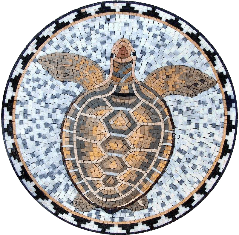 Enchanting Sea Turtle - Marble Mosaic Pool Luxury - Mesh Backing