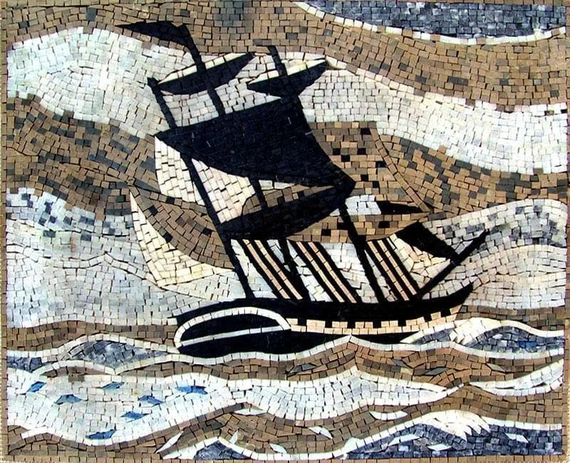 Ship Sailing - Home Renovations Ideas Mosaic The Sea - Mesh Backing