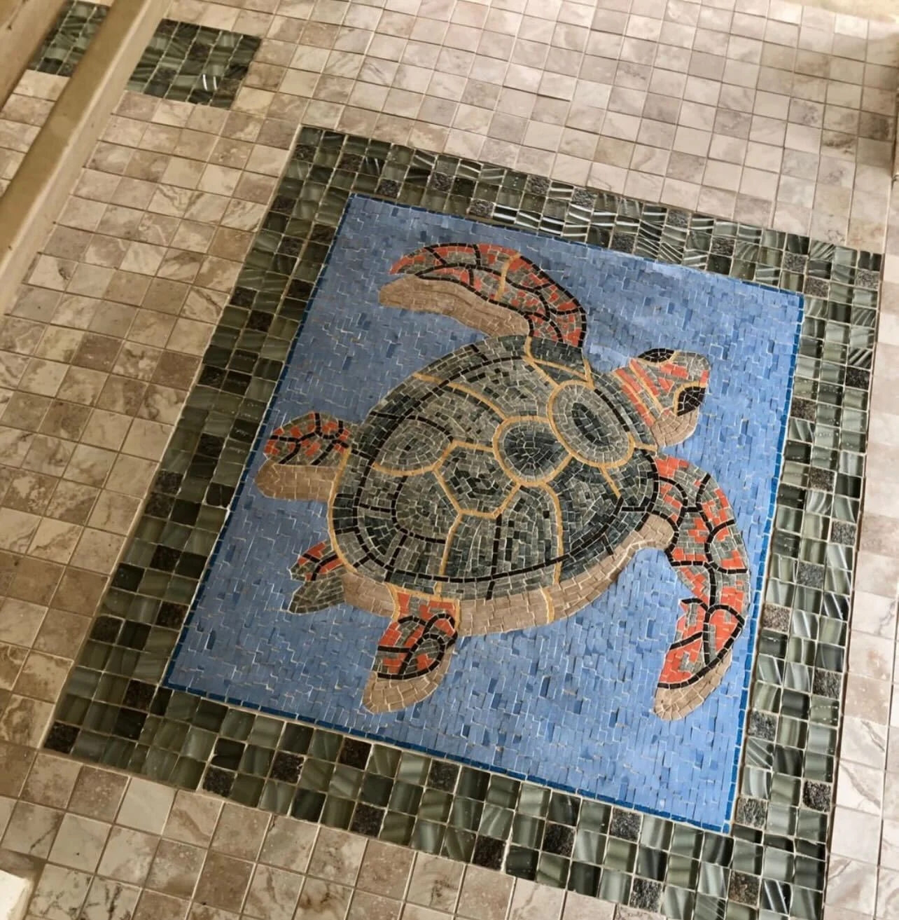 Enchanting Sea Turtle - Marble Mosaic Swimming - Mesh Backing - Image 2