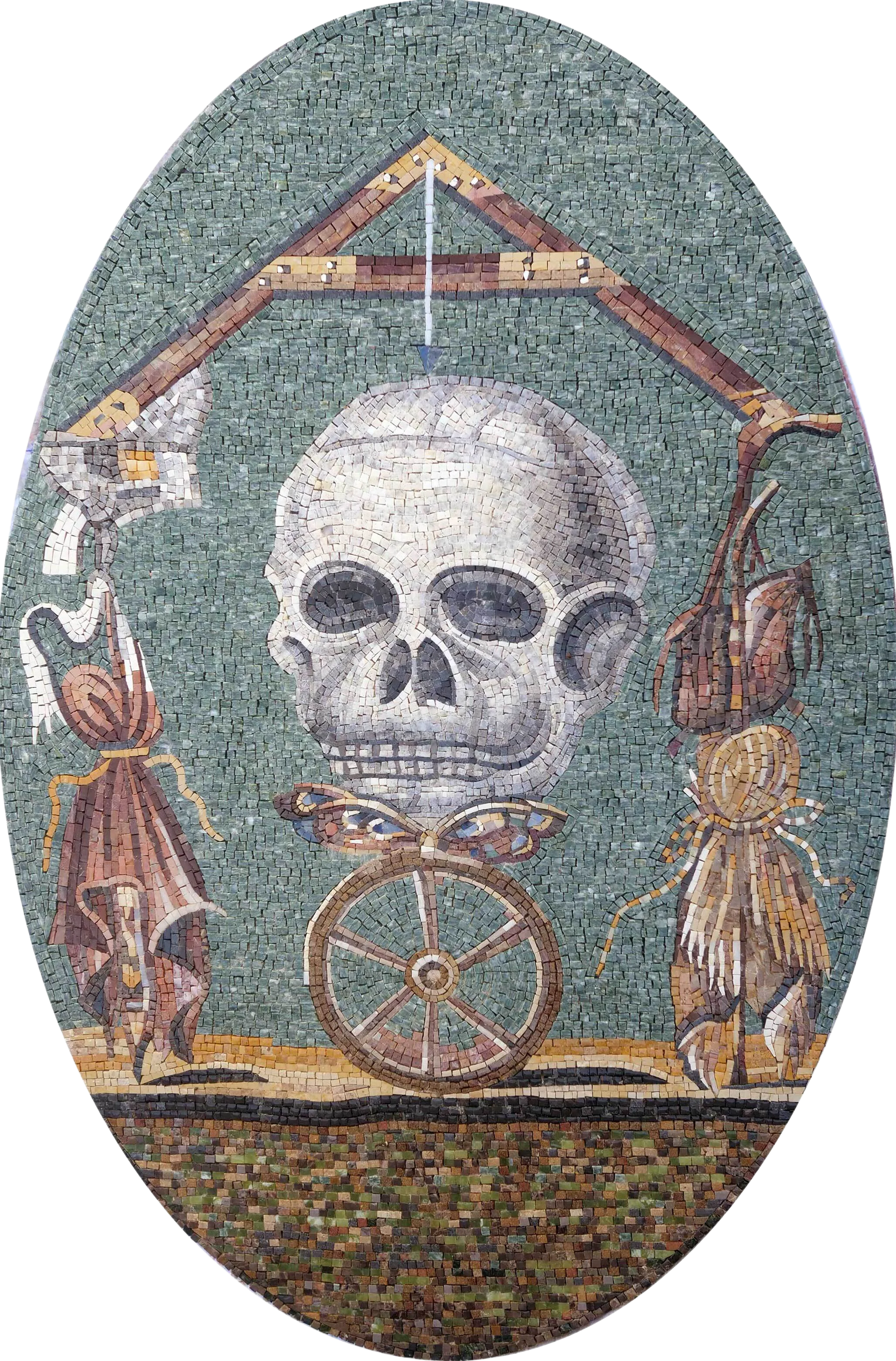 Skull Wheel Motif - Custom Kitchen Backsplash Mosaic Art - Mesh Backing