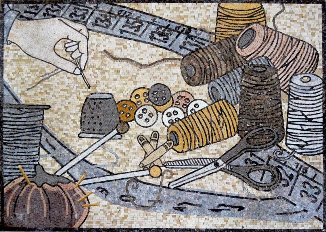 Sewing Accessories - Marble Mosaic Artwork - Mesh Backing