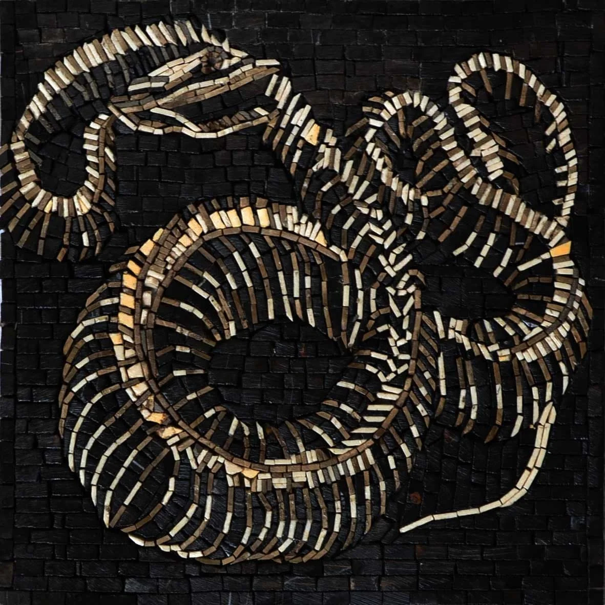 Snake Skeleton - Marble Mosaico Mosaic Wall Art - Mesh Backing