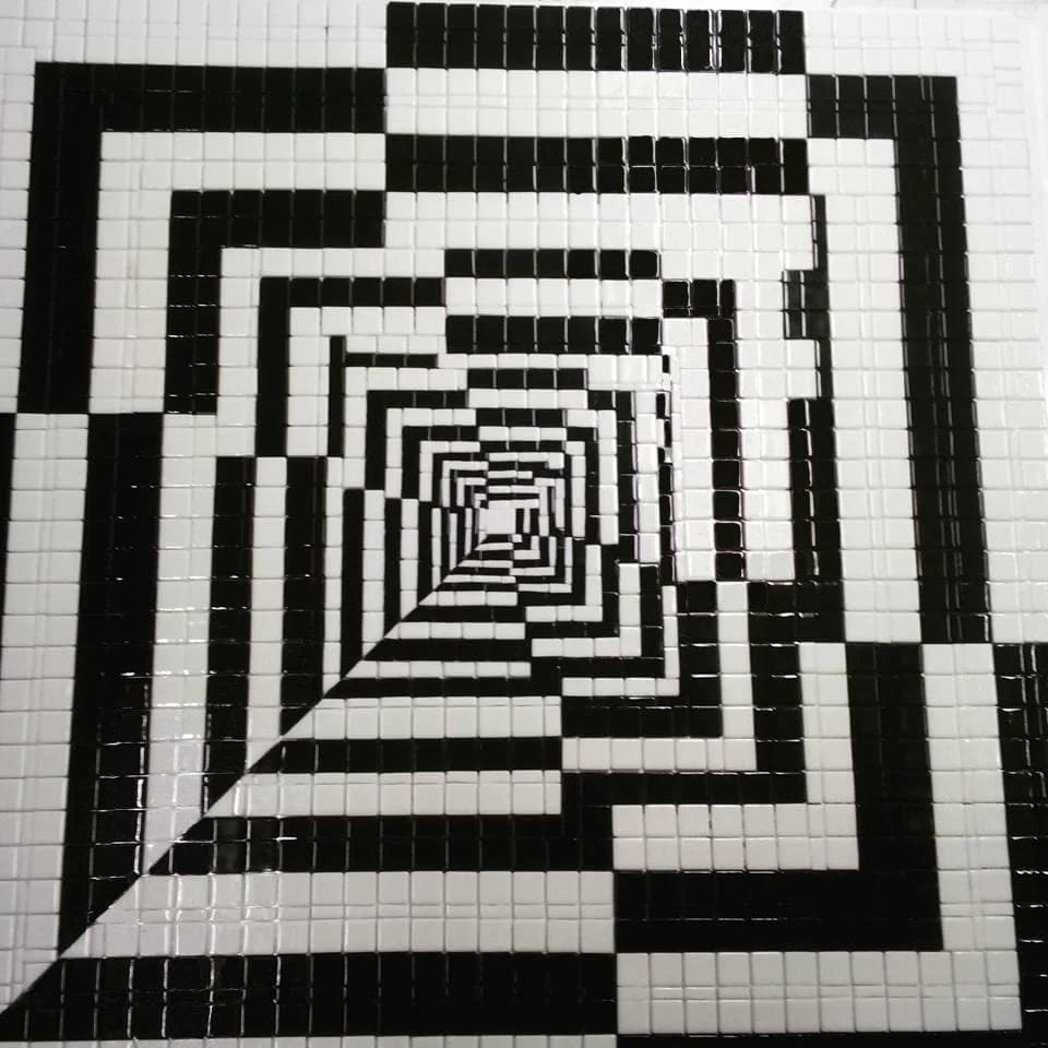 Geometric Optical Illusion - Glass Mosaic Abstract Art - Mesh Backing
