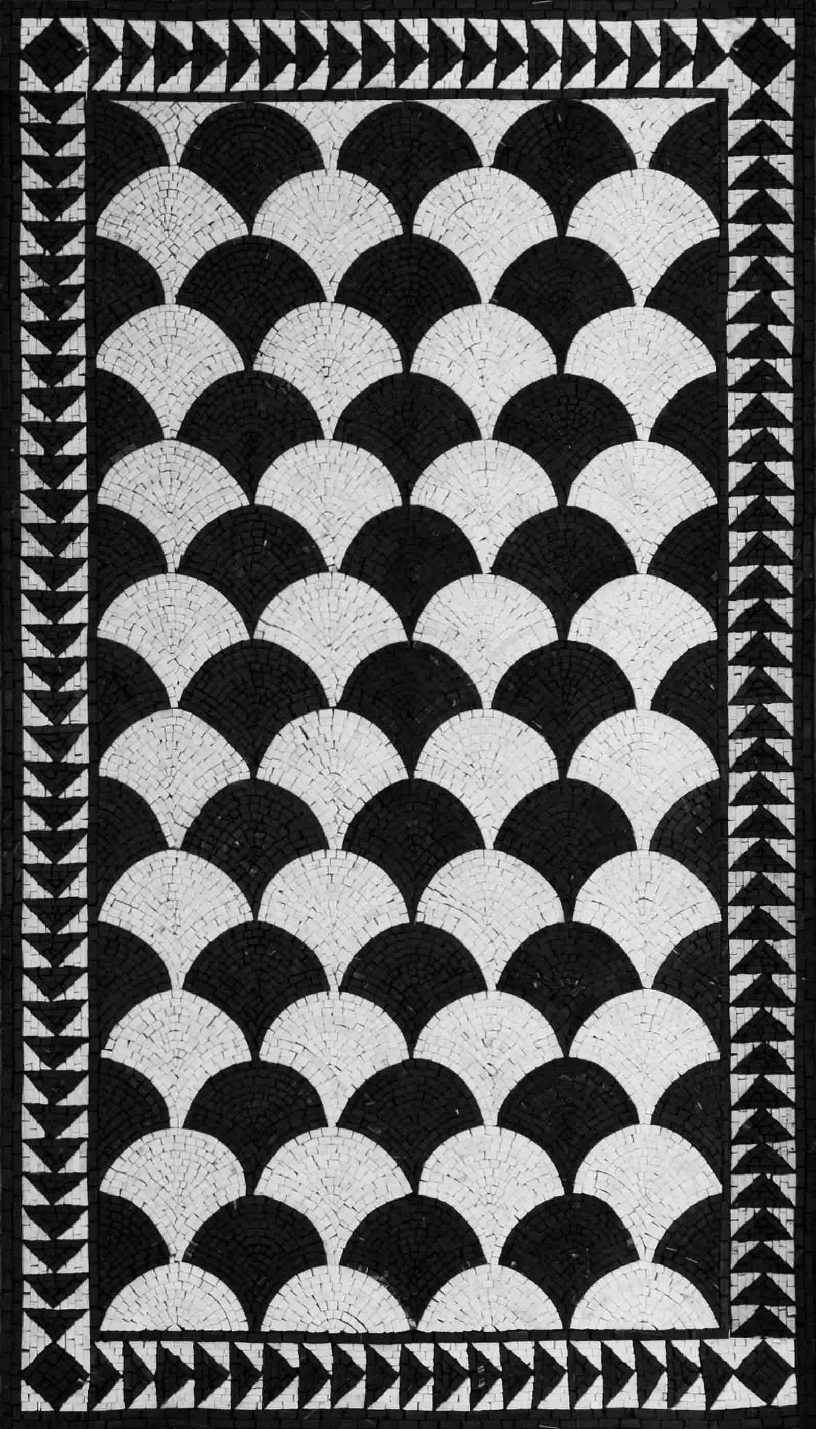 Abstract Geometric Fan Design - Marble Mosaic Black And White Patterns - Mesh Backing