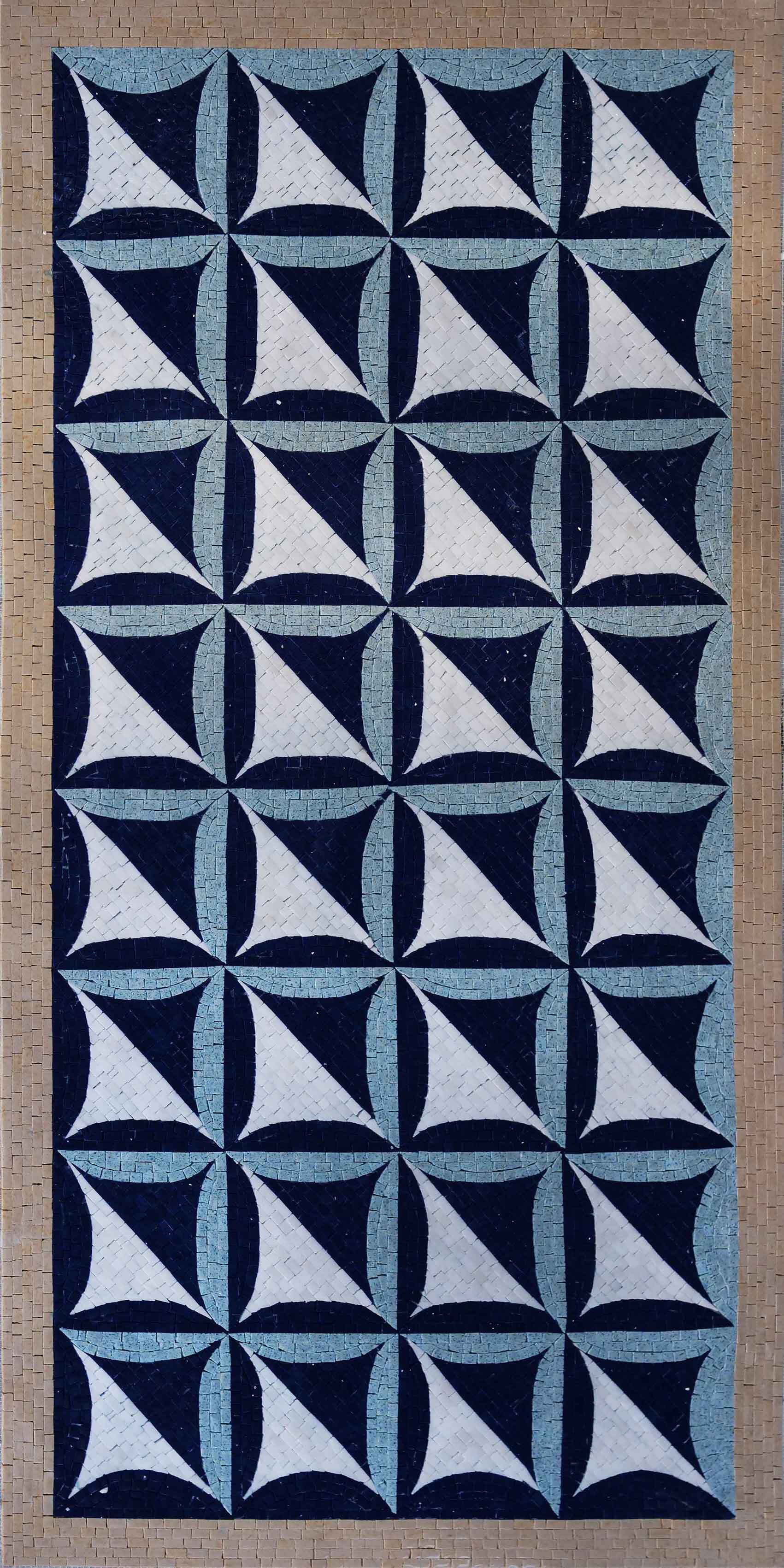 Geometric Triangle Pattern Flooring - Marble Mosaic Pool Designs - Mesh Backing