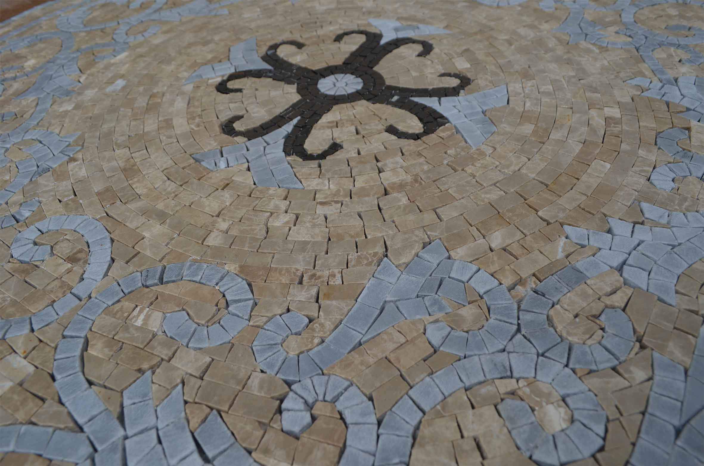 Floral Center Design - Mosaic Paintings Christian Cross Medallion - Mesh Backing - Image 2