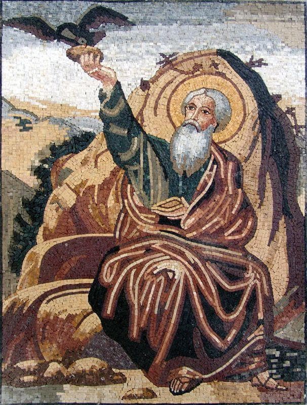 Saint Elias Holding Bird - Marble Stone Mosaic - Mesh Backing