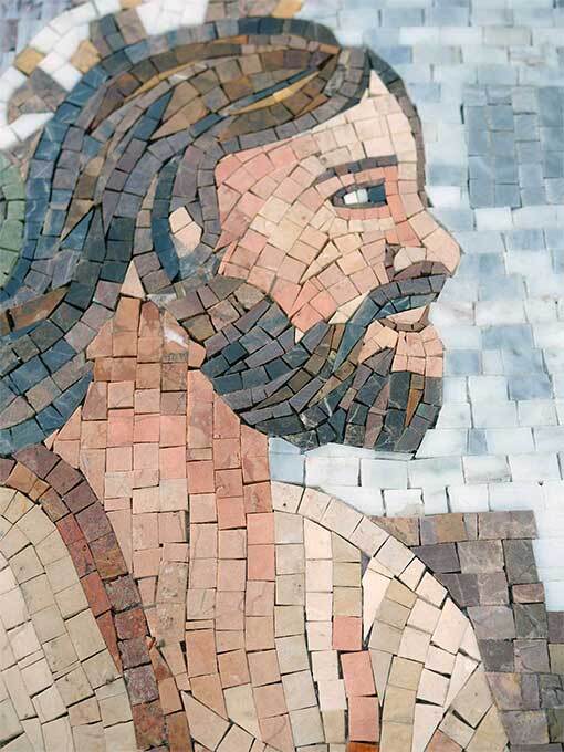 Jesus Washing Feet Scene - Marble Backsplash Mosaic Tile Designs Handmade Natural Biblical Religious Wall Art - Mesh Backing - Image 2