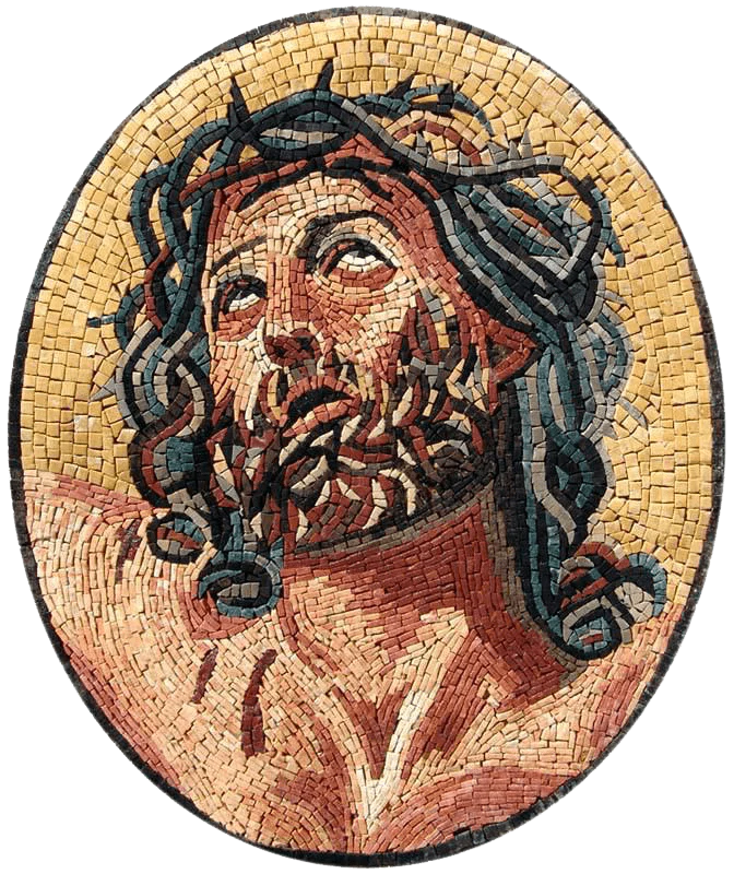 Jesus Christ Portrait - Marble Mosaic Circle Medallion - Mesh Backing