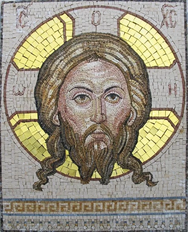 Jesus Iconography - Marble Mosaic Mural - Mesh Backing