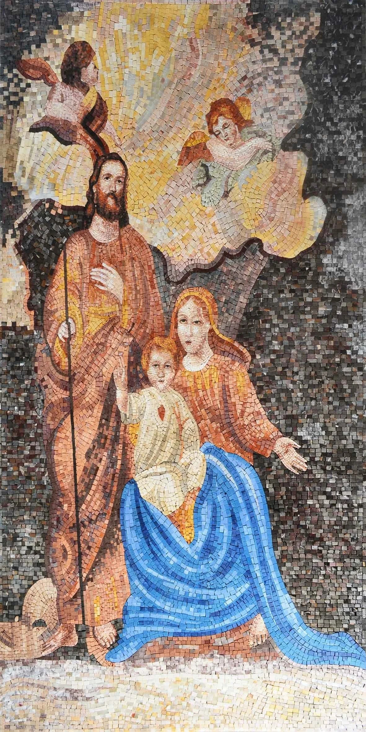 Jesus Mary And Joseph Icon - Marble Mosaic - Mesh Backing