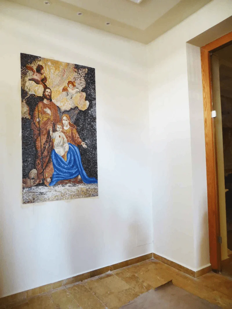 Jesus Mary And Joseph Icon - Marble Mosaic - Mesh Backing - Image 2