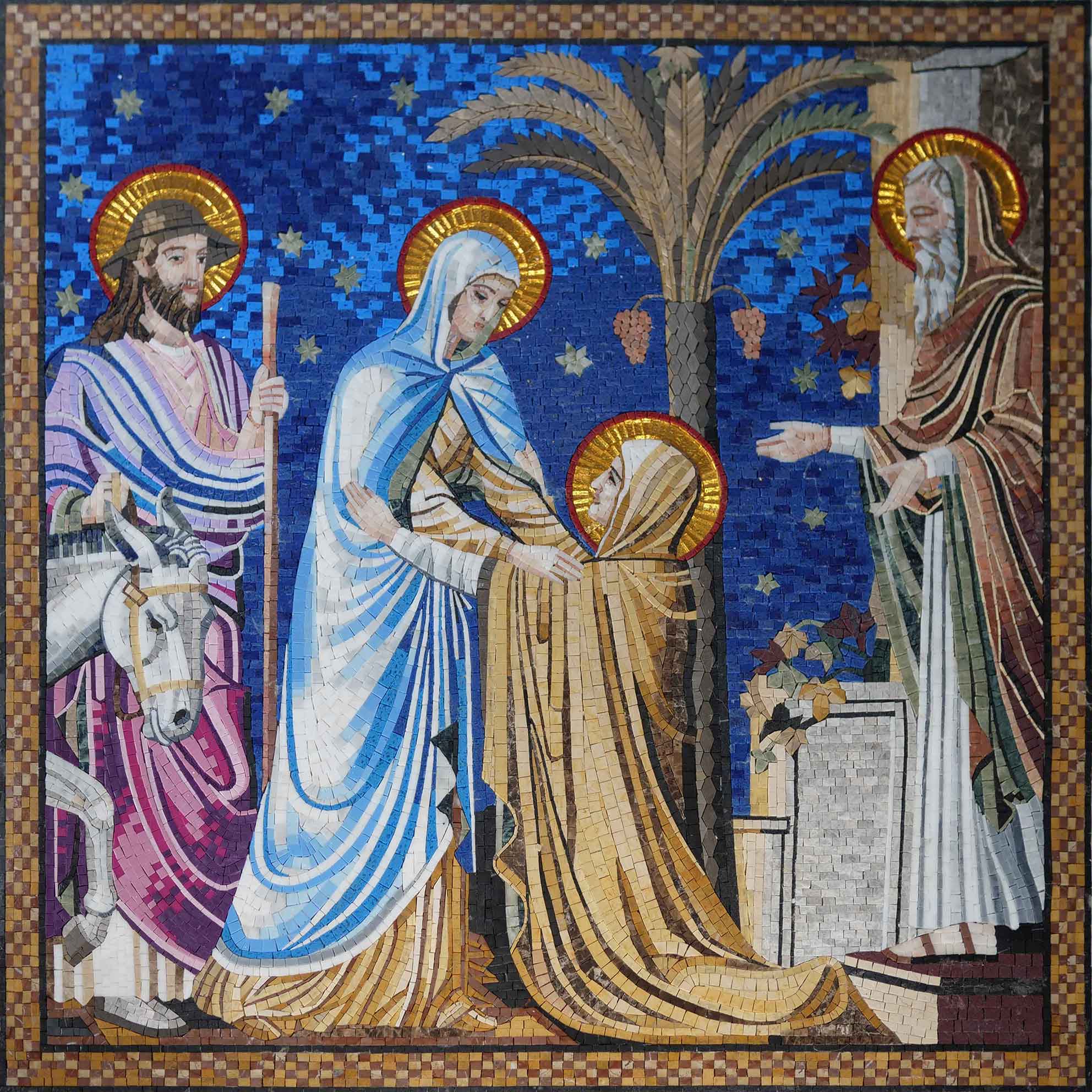 The Visitation Scene - Glass Mosaic Wall Art Outdoor Artwork - Mesh Backing