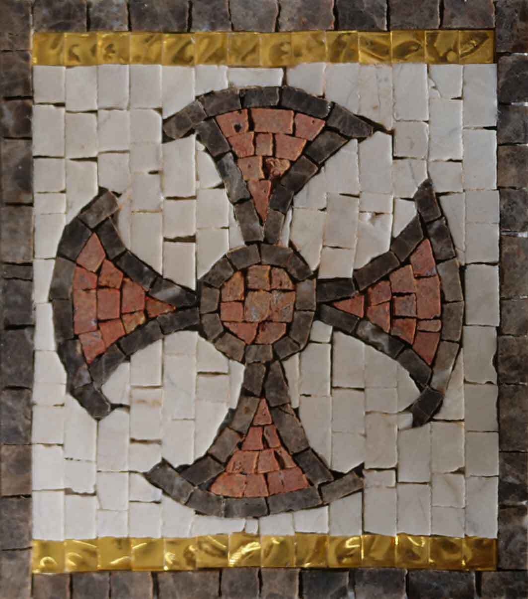 Cross Symbol - Marble Shower Niche Mosaic Art - Mesh Backing