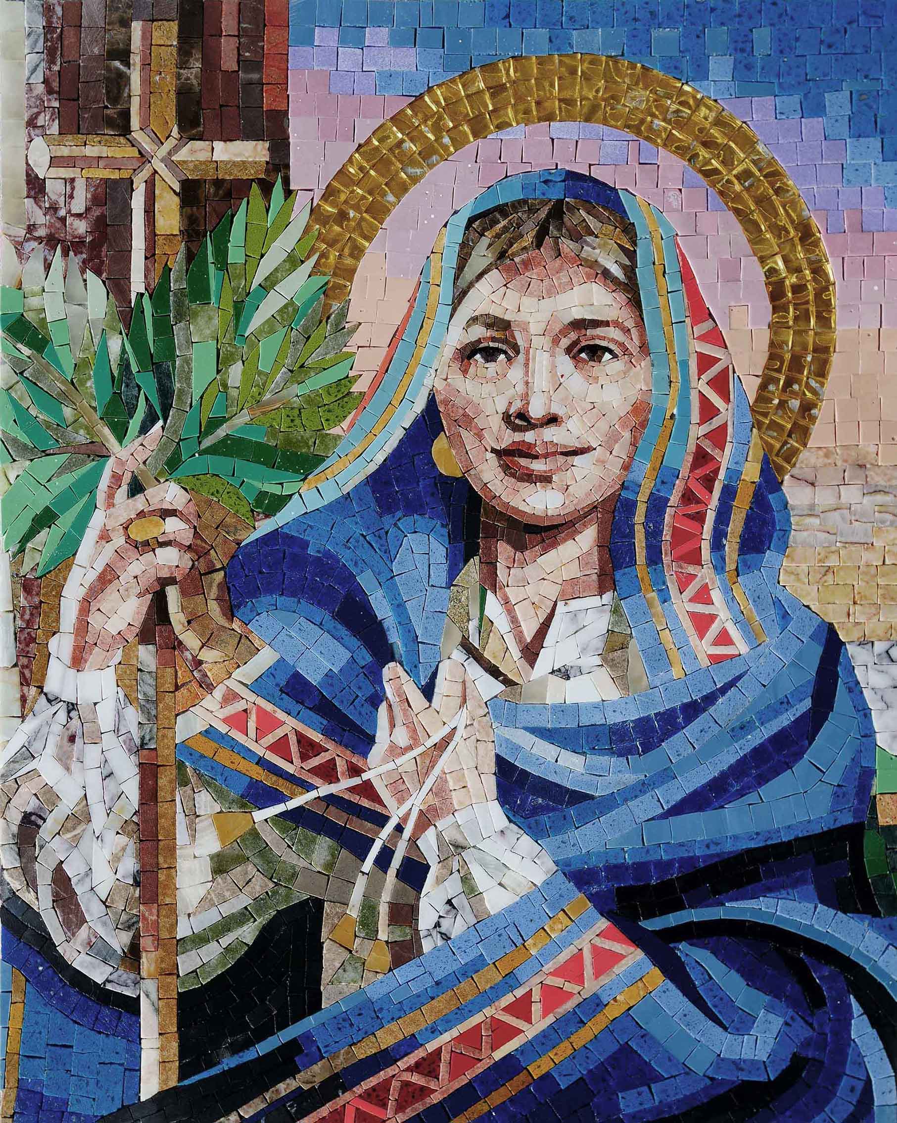 Virgin Mary Figure - Marble Luxury Home Decor Mosaic Artwork - Mesh Backing