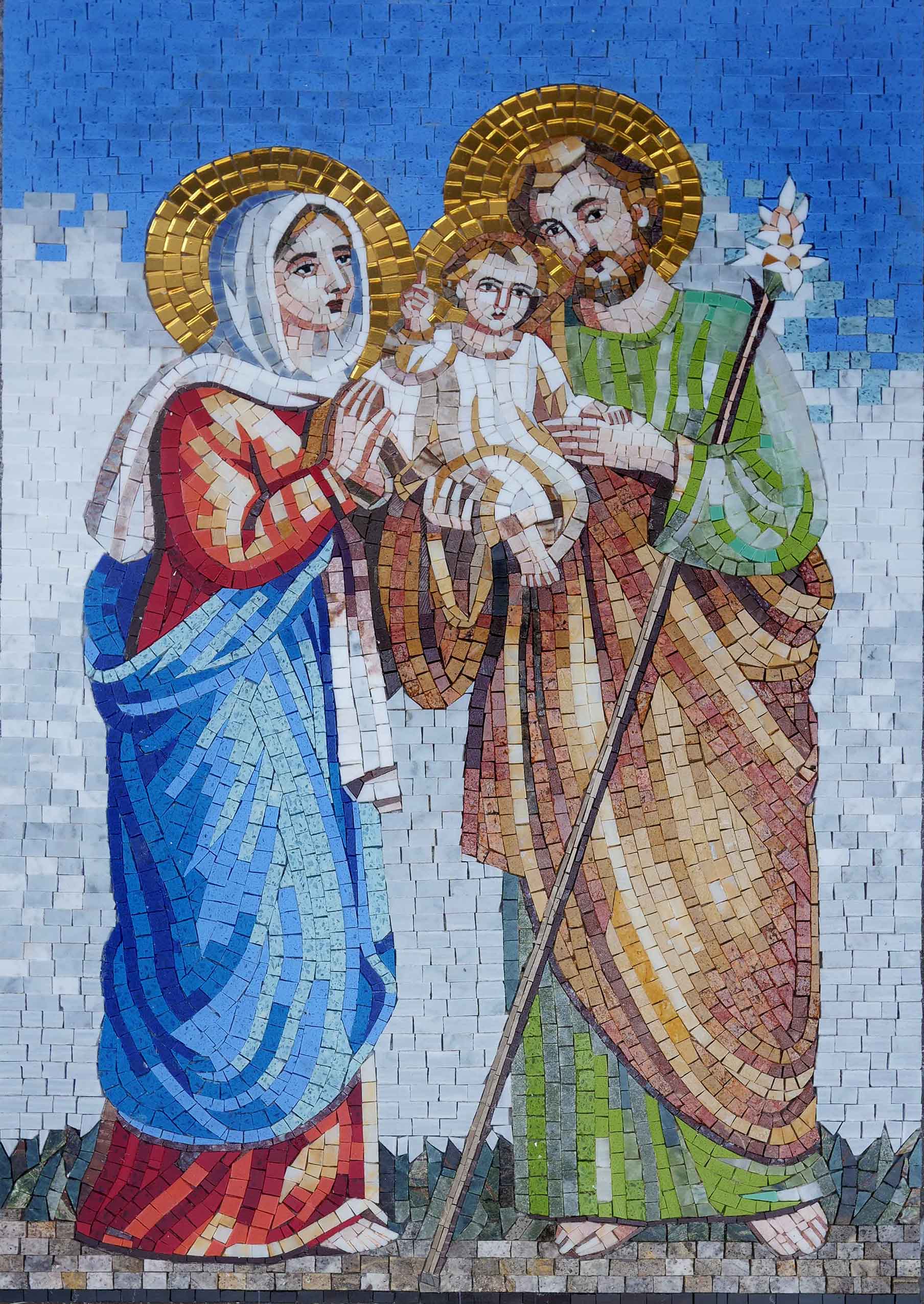 Holy Family Figure - Glass Mosaic Religious Design - Mesh Backing