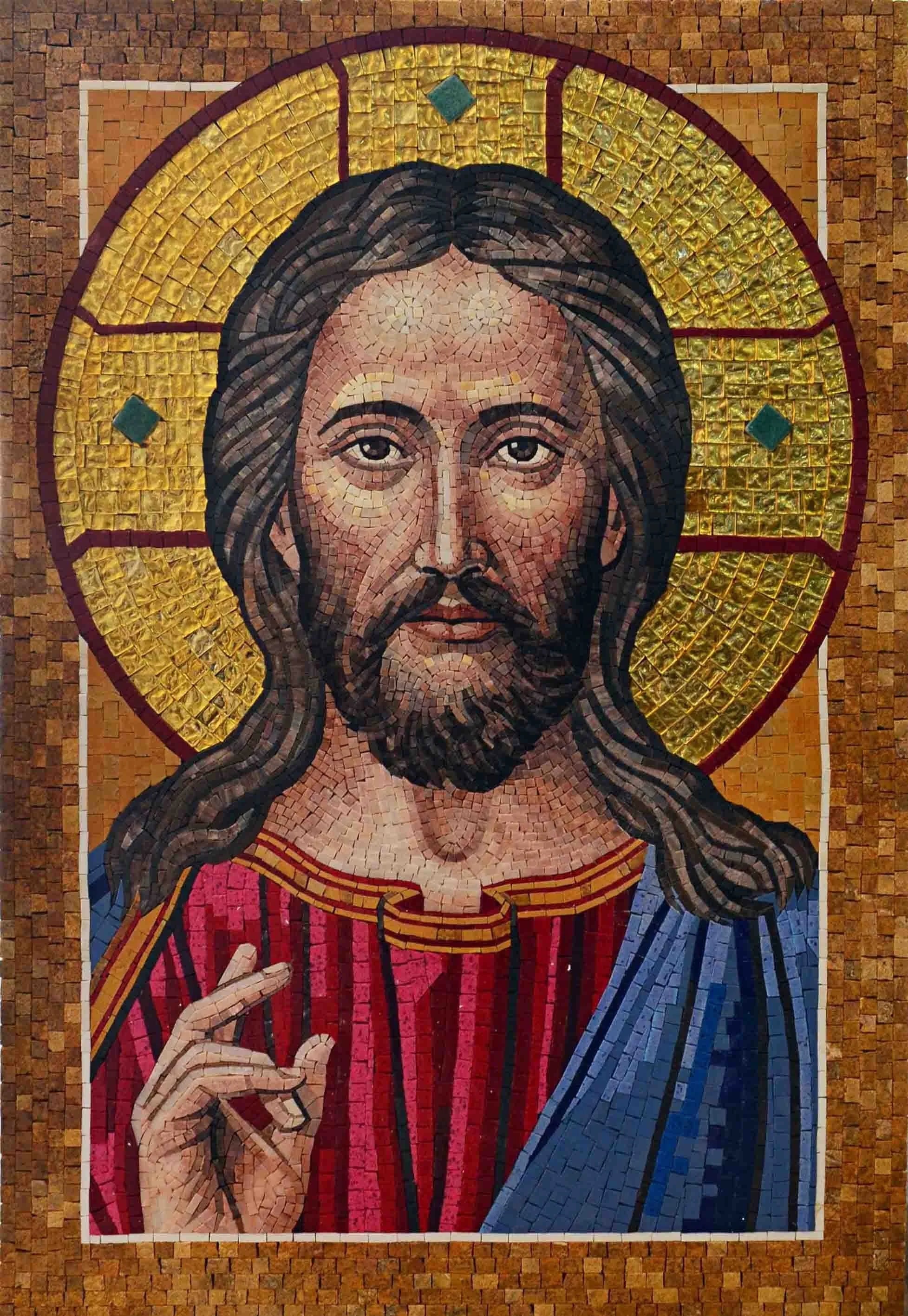 Jesus Christ Portrait - Marble Mosaic Icon - Mesh Backing