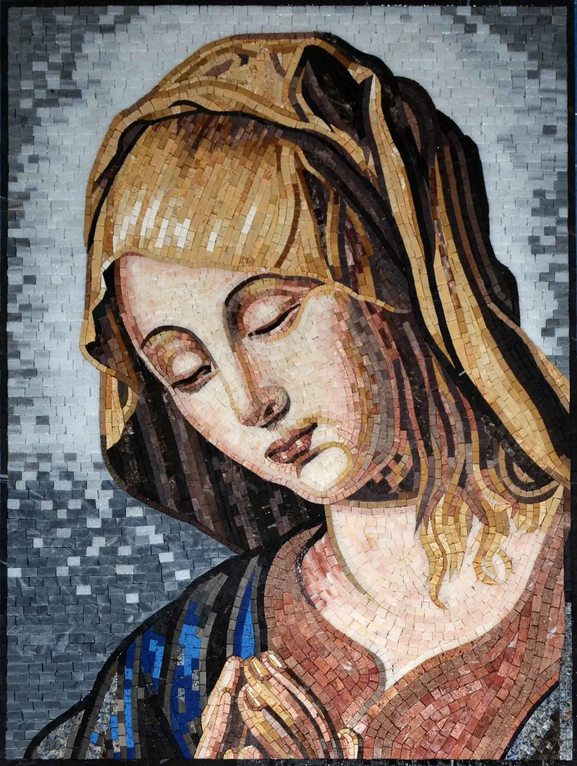 Our Lady Portrait - Marble Mosaic Icon - Mesh Backing