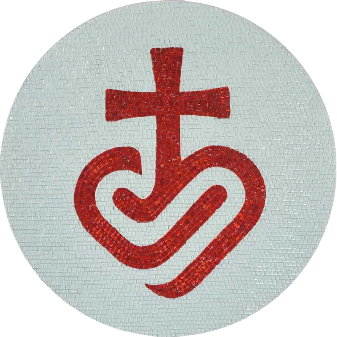Cross Heart Symbol - Seahorse Mosaic Religious Art - Mesh Backing