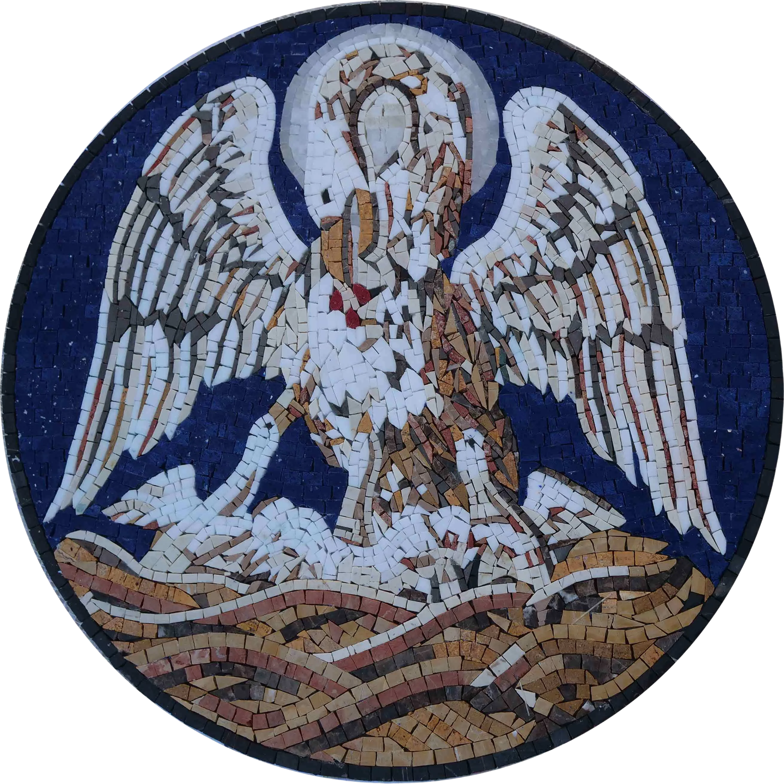 Pelican Bird Motif - Pool Mosaic Religious Art - Mesh Backing